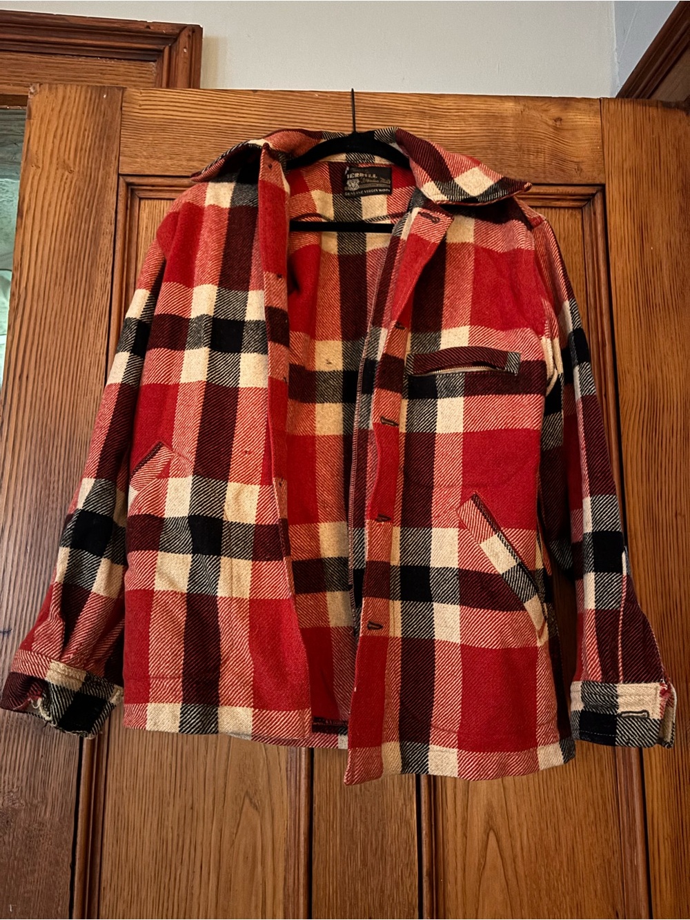 Plaid Red and Cream Wool Jacket- Vintage